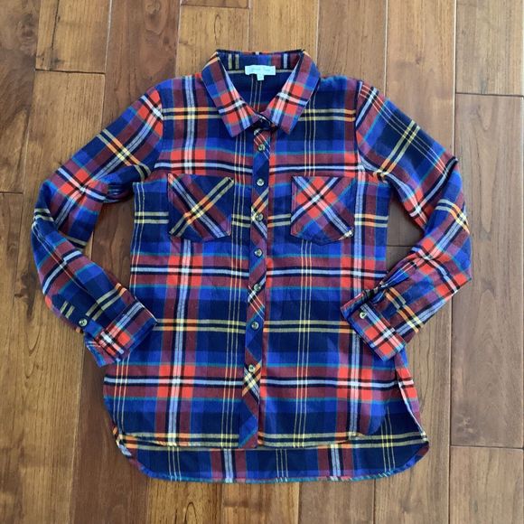 Grace and Lace Whiskey Plaid l/s Flannel Button Up Shirt with Pockets size xs - Picture 1 of 10